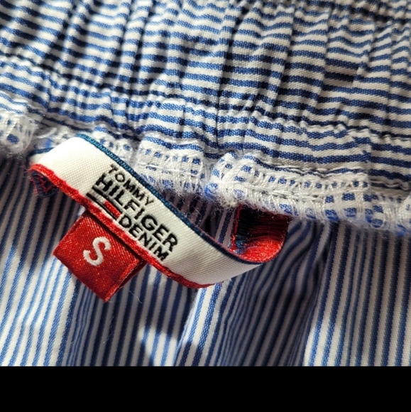 Tommy Hilfiger Off the shoulder blue & White Peasant Top SZ Small - Picture 2 of 12